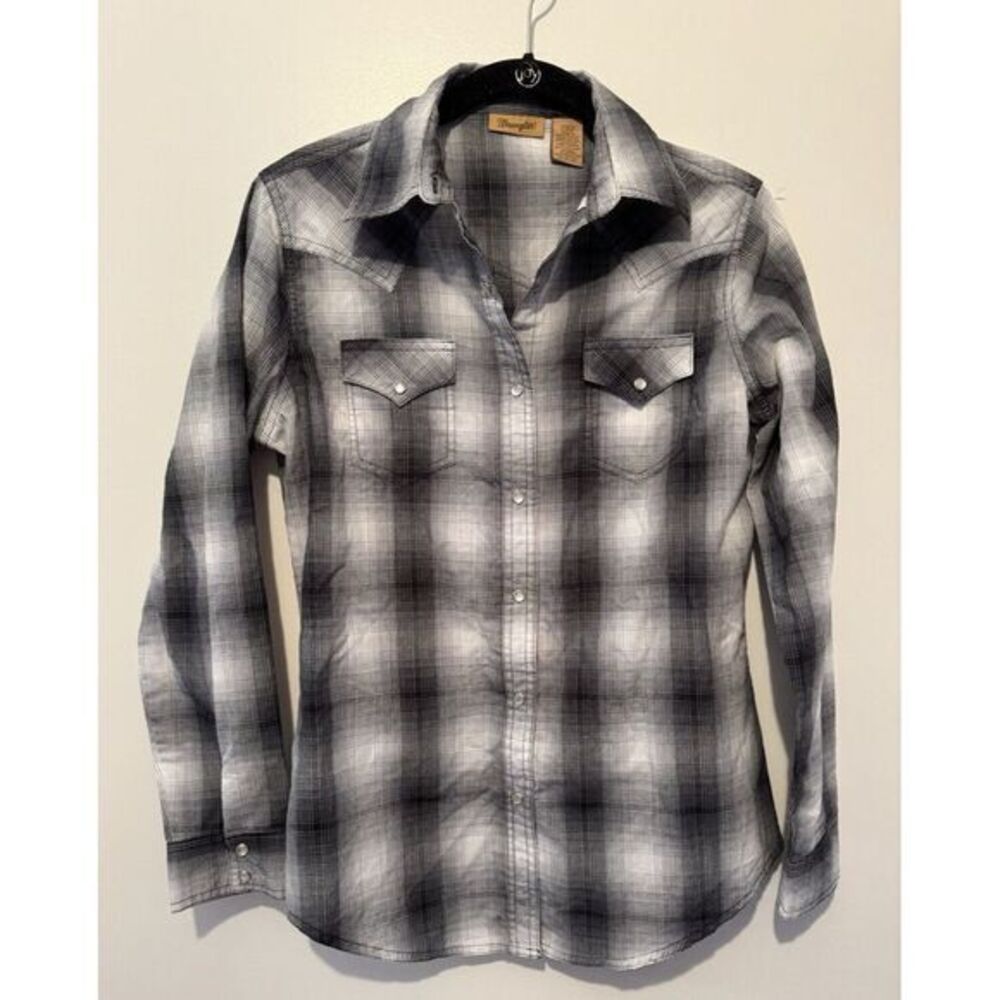 Wrangler Men's Small‎ Western Black White Plaid Pearl Snap Long Sleeve Shirt